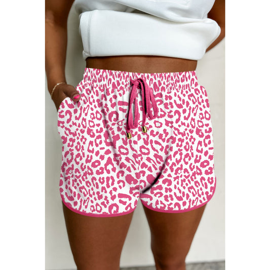 Veronika Pink Leopard Elastic Waist Lace up Contrast Trim Casual Shorts