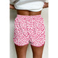 Veronika Pink Leopard Elastic Waist Lace up Contrast Trim Casual Shorts