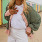 Veronnie Green Stripe Striped V Neck Patchwork Long Sleeve Regular Fit Cardigan
