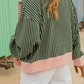 Veronnie Green Stripe Striped V Neck Patchwork Long Sleeve Regular Fit Cardigan