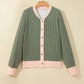 Veronnie Green Stripe Striped V Neck Patchwork Long Sleeve Regular Fit Cardigan