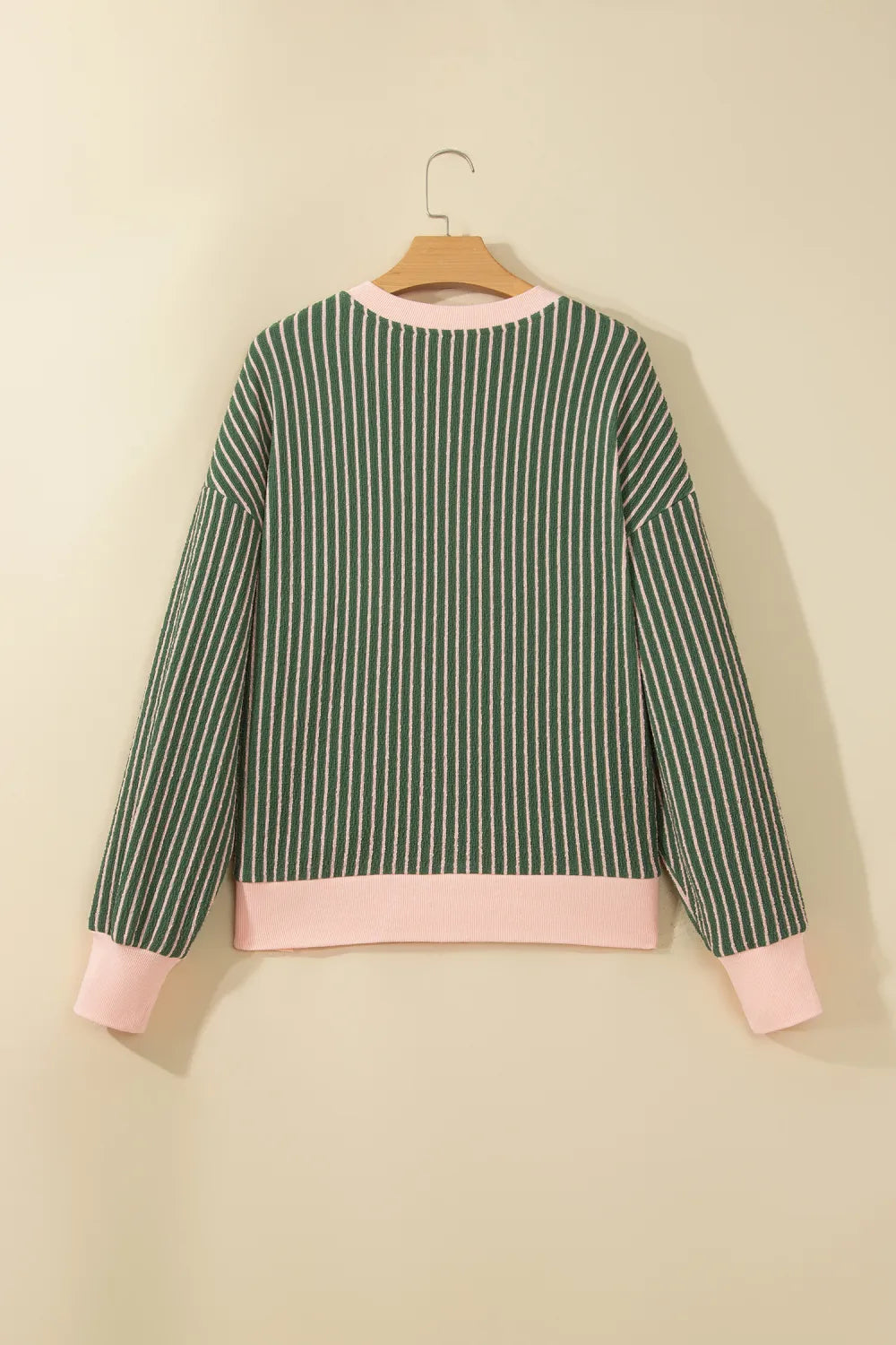 Veronnie Green Stripe Striped V Neck Patchwork Long Sleeve Regular Fit Cardigan