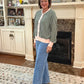 Veronnie Green Stripe Striped V Neck Patchwork Long Sleeve Regular Fit Cardigan