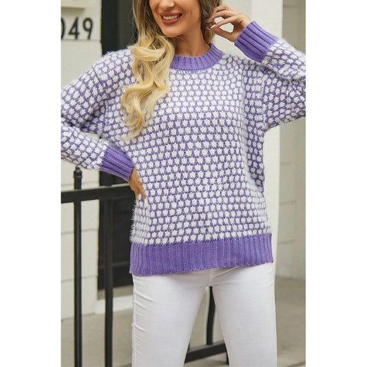 DESTASH Violet Contrast Stitch Crewneck Sweater