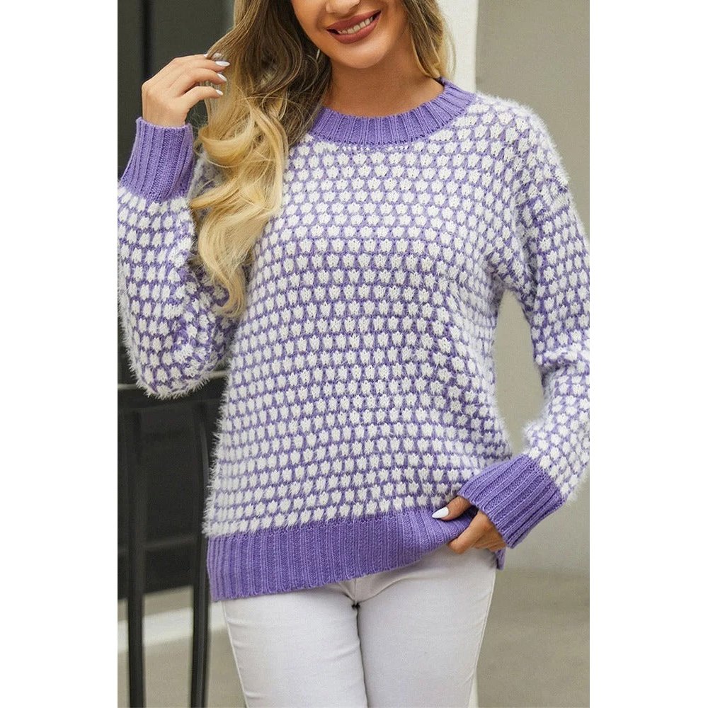 DESTASH Violet Contrast Stitch Crewneck Sweater