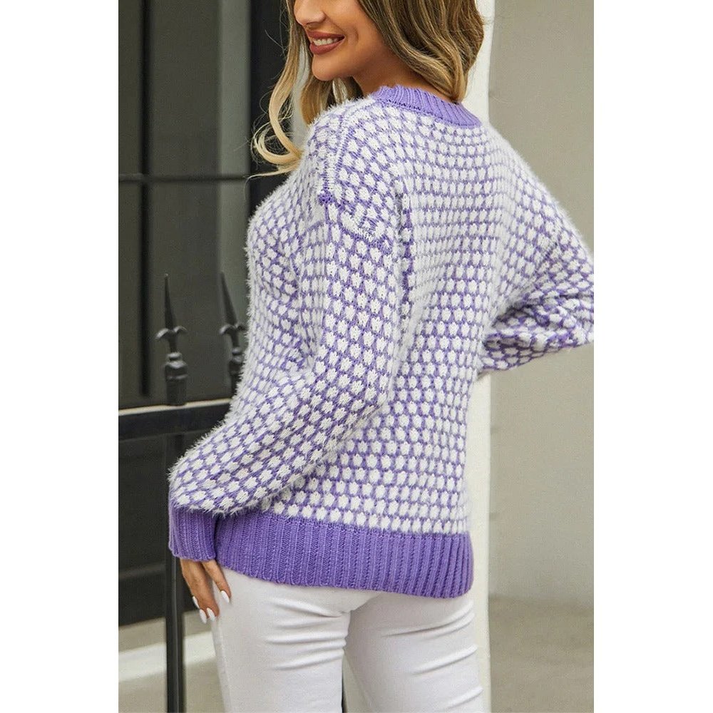 DESTASH Violet Contrast Stitch Crewneck Sweater