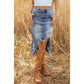 Vittoria Irregular Distressed Bottom Denim Midi Skirt