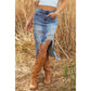 Vittoria Irregular Distressed Bottom Denim Midi Skirt