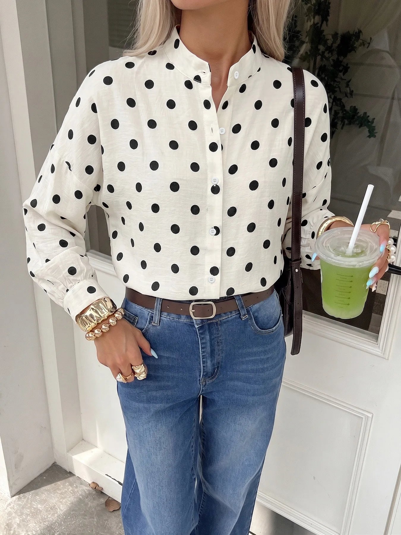 Vivica Polka‑Dot Button‑Up Blouse