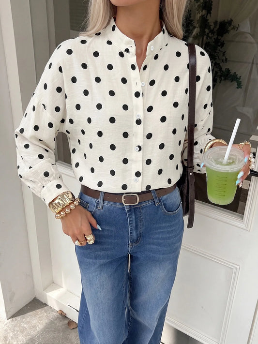 Vivica Polka‑Dot Button‑Up Blouse