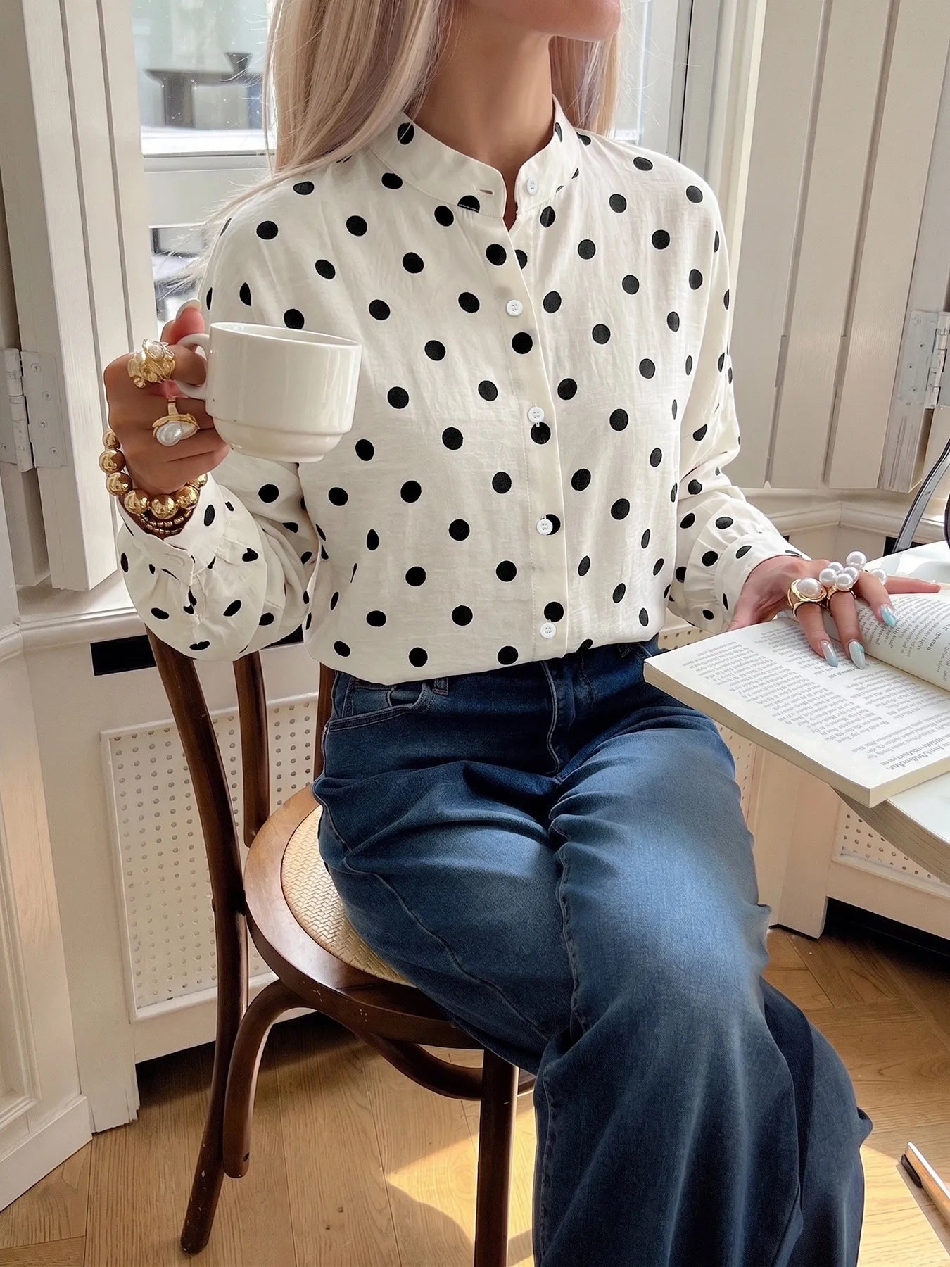 Vivica Polka‑Dot Button‑Up Blouse