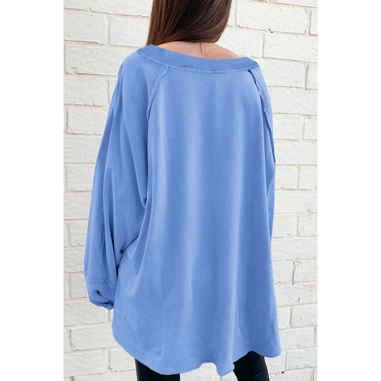 Viv Blue Raw Seam Patchwork Baggy Sweatshirt