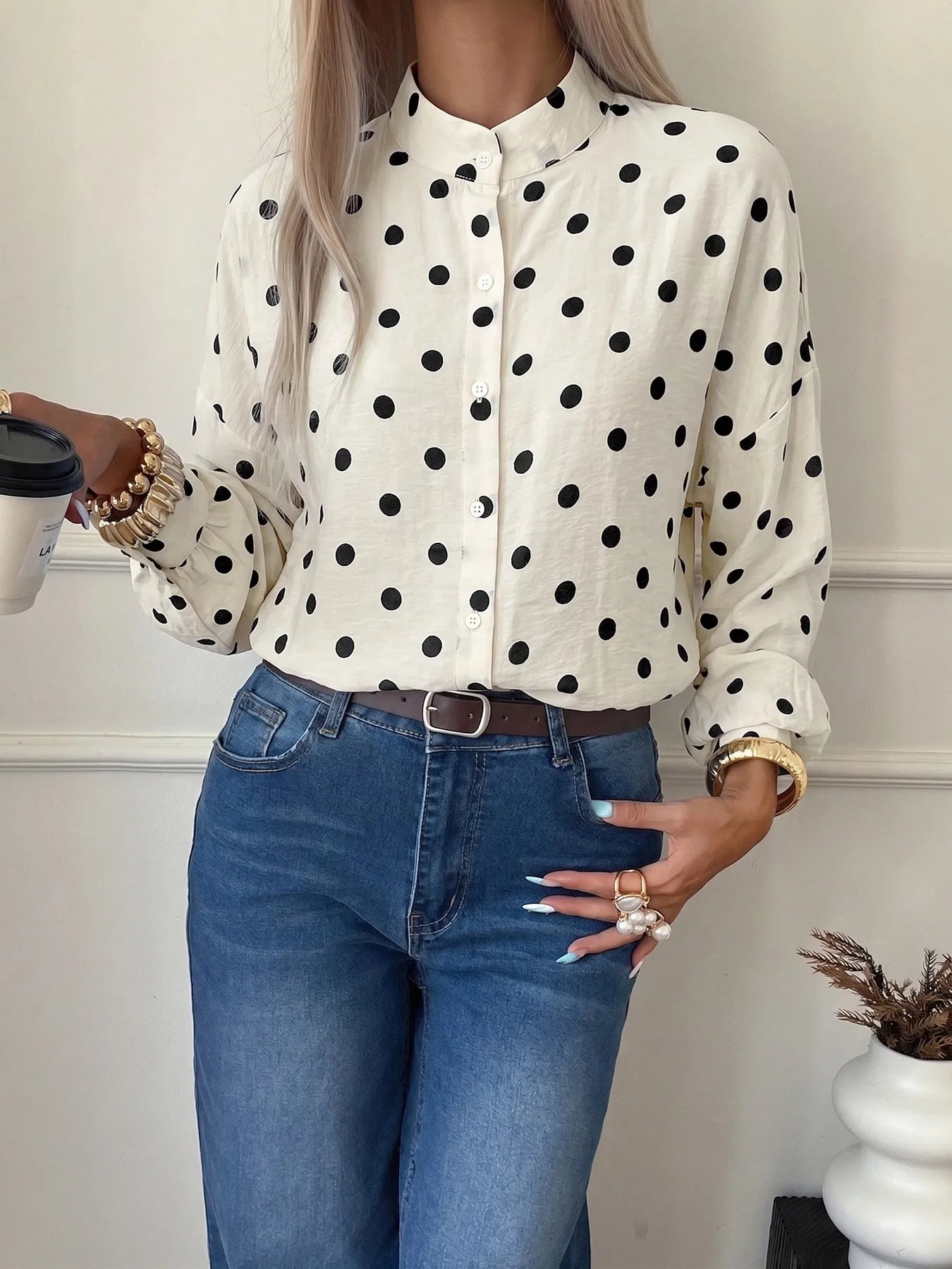 Vivica Polka‑Dot Button‑Up Blouse