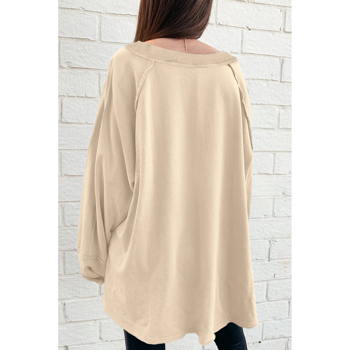 Viv Beige Raw Seam Patchwork Baggy Sweatshirt