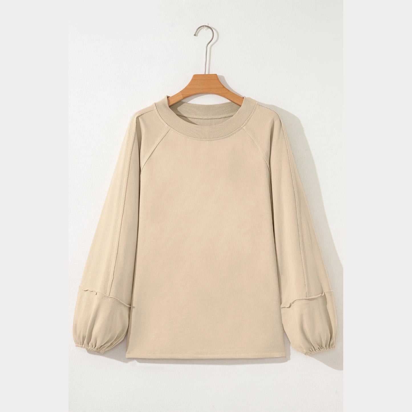 Viv Beige Raw Seam Patchwork Baggy Sweatshirt