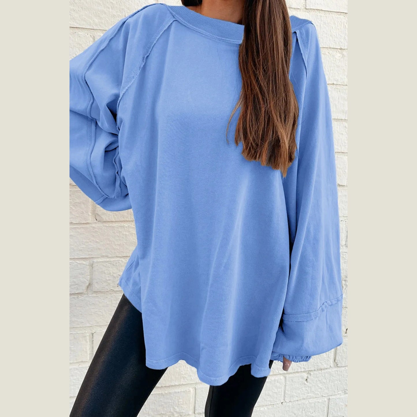 Viv Blue Raw Seam Patchwork Baggy Sweatshirt