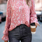 Vivi Pink Abstract Ruffle‑Neck Blouse