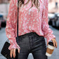 Vivi Pink Abstract Ruffle‑Neck Blouse