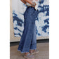 Wandella Prussian Blue Drawstring Seam Detail Raw Hem Wide Leg Denim Pants