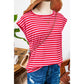 Whitlee Red Stripe Ribbed Cap Sleeve Round Neck T Shirt