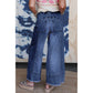 Wandella Prussian Blue Drawstring Seam Detail Raw Hem Wide Leg Denim Pants