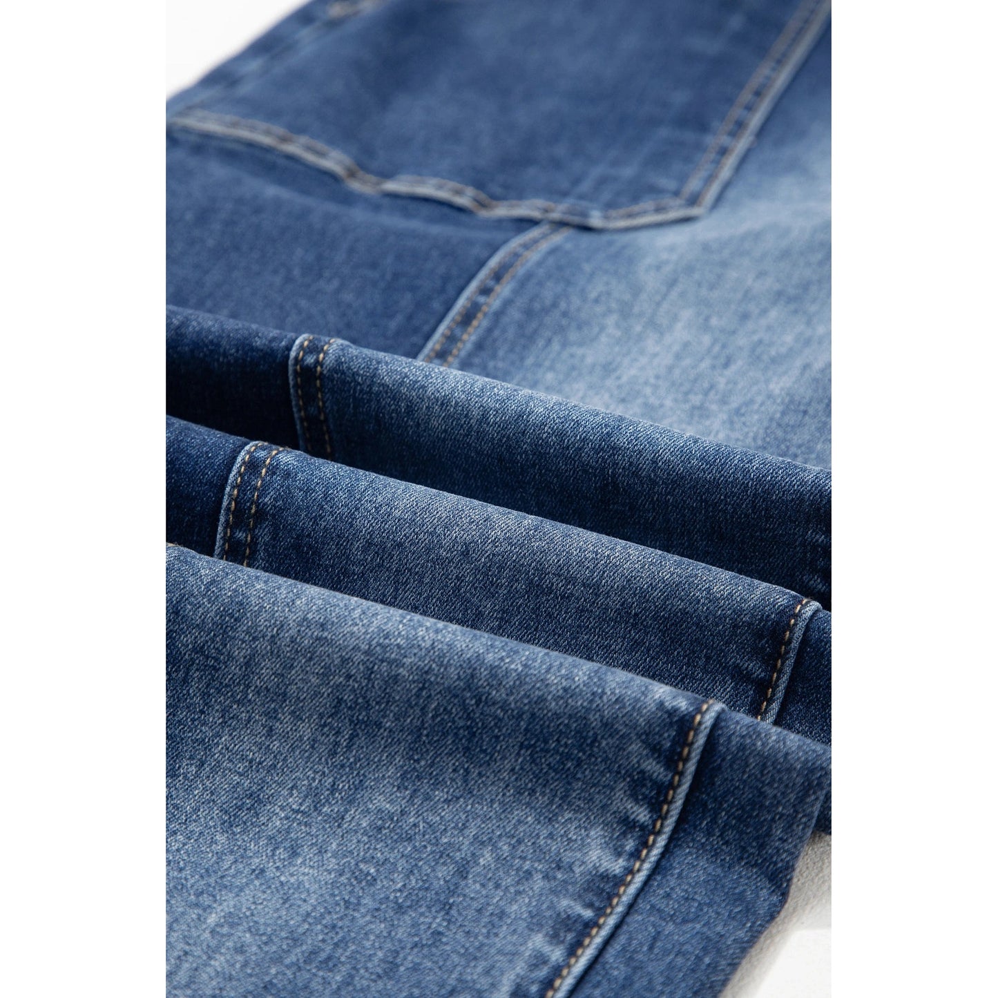 Wandella Prussian Blue Drawstring Seam Detail Raw Hem Wide Leg Denim Pants