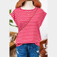 Whitlee Red Stripe Ribbed Cap Sleeve Round Neck T Shirt
