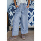 Wandella Light Blue Drawstring Seam Detail Raw Hem Wide Leg Denim Pants