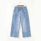 Wandella Light Blue Drawstring Seam Detail Raw Hem Wide Leg Denim Pants