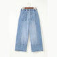 Wandella Light Blue Drawstring Seam Detail Raw Hem Wide Leg Denim Pants