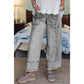 Wandella Grey Drawstring Seam Detail Raw Hem Wide Leg Denim Pants