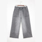 Wandella Grey Drawstring Seam Detail Raw Hem Wide Leg Denim Pants