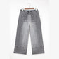 Wandella Grey Drawstring Seam Detail Raw Hem Wide Leg Denim Pants