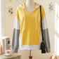 Catherine Yellow Stripe Color Block Drawstring V Neck Loose Fit Hooded Top