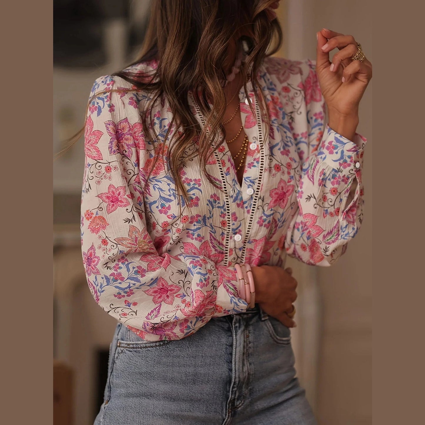 Wenda Floral Print Button Up Blouse