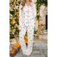 White Christmas Print Lapel Shirt and Pants Sleepwear