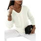 Marlena White Chunky Knit V Neck Sweater