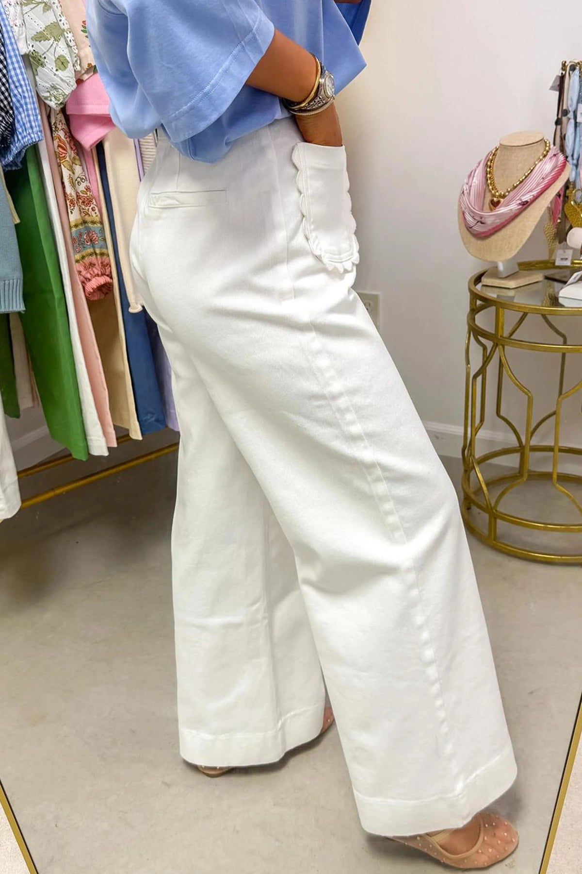 Carlyle White Scalloped Patch Pocket Shift Jeans
