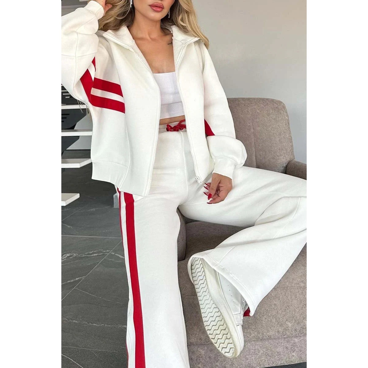 Tracee Red Stripe Zip Up Jacket and Pant Set
