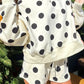 Marci Off White Polka Dot Print Drop Shoulder Pullover Drawstring Shorts Set