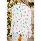 White Christmas Print Lapel Shirt and Pants Sleepwear