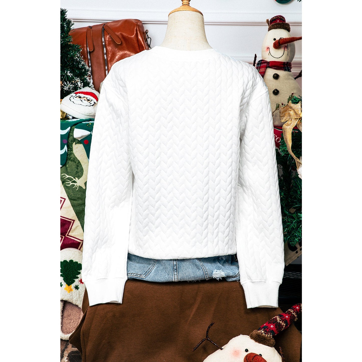 White Merry And Bright Cable Knit Pullover Sweatshirt