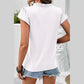 Angie White Sheer Lace Splicing Split Neck Ruffle Short Sleeve Blouse