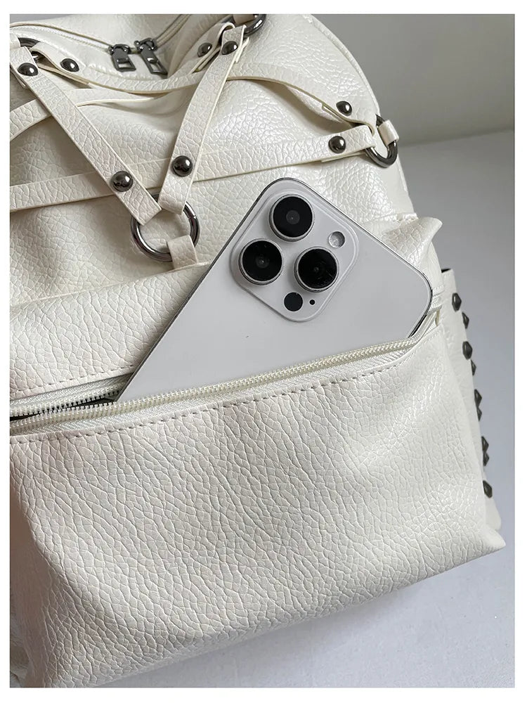 Chevelle Crisscross Stud Detail PU Leather Backpack - 4 Colors