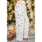 White Christmas Print Lapel Shirt and Pants Sleepwear