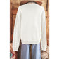 Vilma White Blossom Flower Detail Knitted Notched Neck Sweater