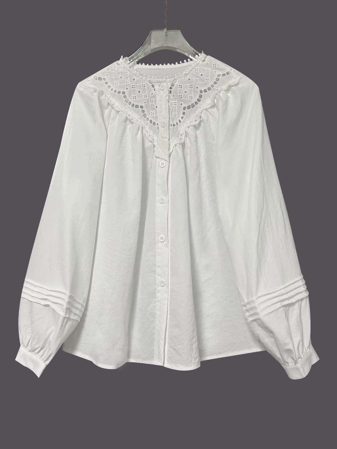 Denise White Lace Yoke Blouse with Elegant Cutout Detail