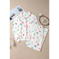 White Christmas Print Lapel Shirt and Pants Sleepwear