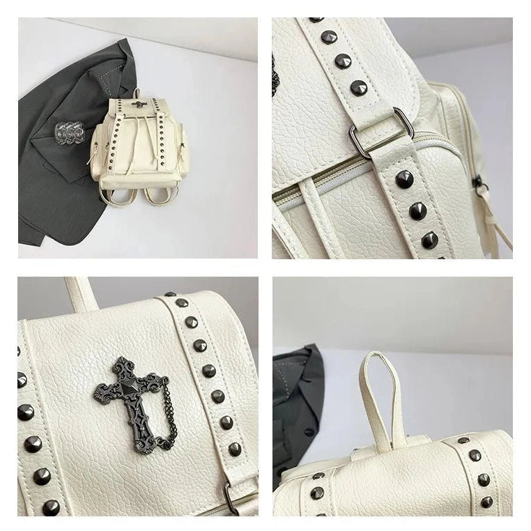 PU Leather Rivet Cross Backpack - 4 Colors