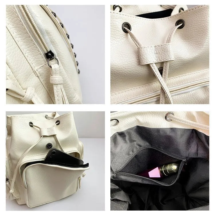 PU Leather Rivet Cross Backpack - 4 Colors